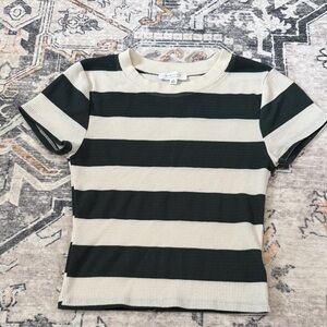 Green and Cream Striped Cropped Tee
